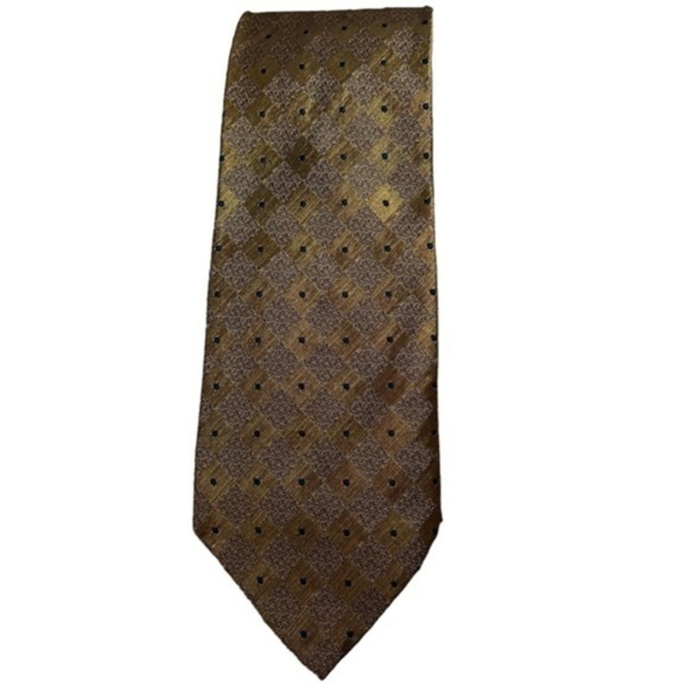 GUESS Dark Gold / Bronze w/ Dark Blue Dots  Harlequin Jacquard Silk Tie
